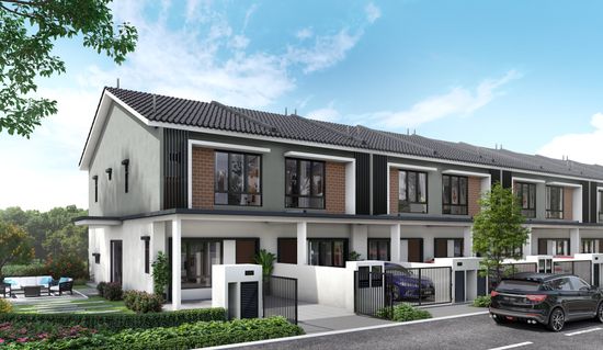 An artist’s impression of a row of modern townhouses along a quiet tree-lined street in the Pearl release at Crest@Austin.